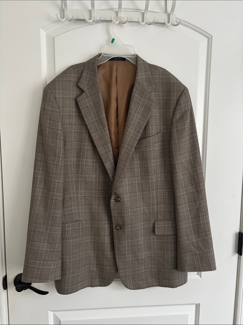 Joseph Abboud Sport Coat 46R Brown Tan Glen Plaid Silk Wool Blazer